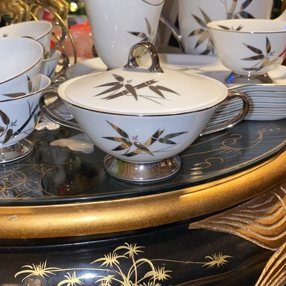 Antique 15pc Mid Century Seyei China Matrimony Tea Set Bamboo Shoots Japan